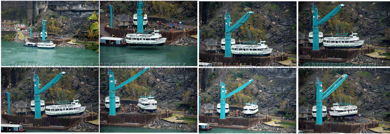 Lifting the Maid of the Mist VI and the Maid of the Mist VII onto Winter Dry Docks
