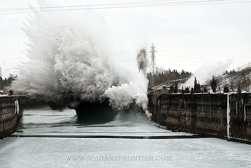 A controlled explosion of the rock plug