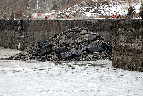 Rock debris from contolled blast