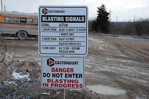 Castonguay Blasting Warning Sign