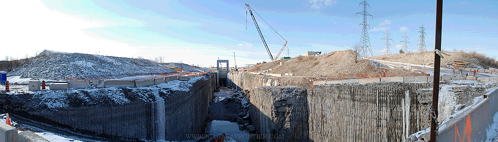 Outlet channel looking West from rock plug 