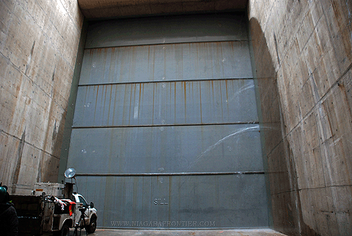 A view of the outlet gate from inside the tunnel - last vehicle to be removed